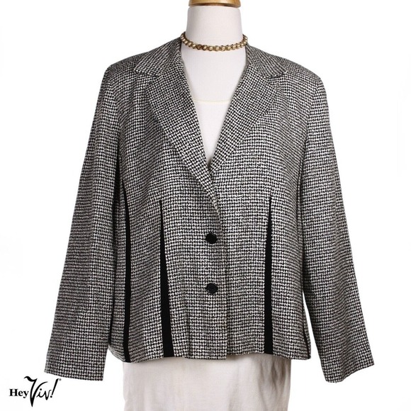 Vintage Plaza South Black White Herringbone Jacket w Black Insets WP16 - Hey Viv - Picture 1 of 6